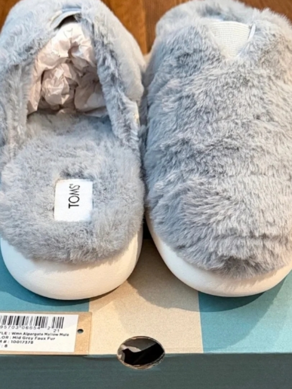 TOMS Alpargata Mallow Mule in Mid Grey Faux Fur Women's Size 9 New
